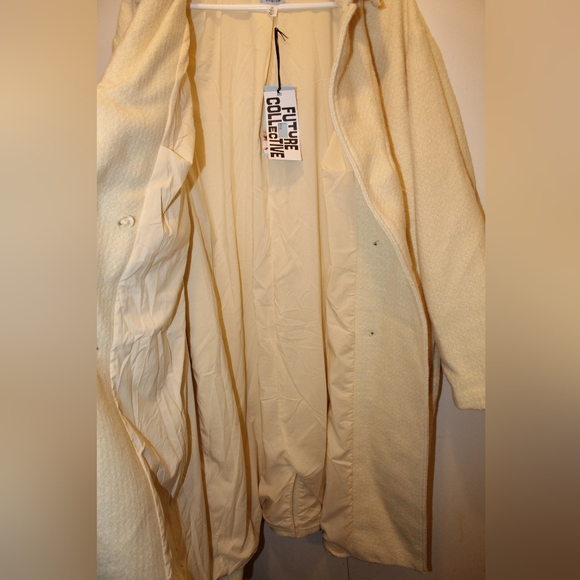 Future Collective × Reese NWT Cream White 2X Notched Double Breasted Fringe Coat - Picture 7 of 15